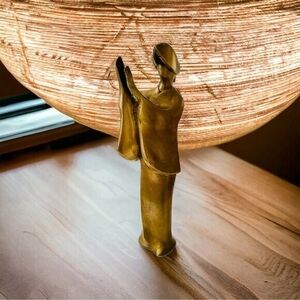 Rare Vintage Geisha Bronze Statue 10" Awa Odori Dancer Japanese Gold Figurine VG